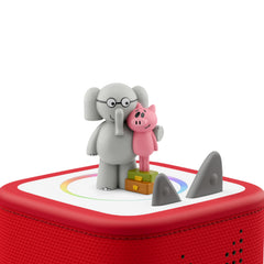 Tonies Mo Willems Elephant & Piggie figurine in box showing five stories and five songs.
