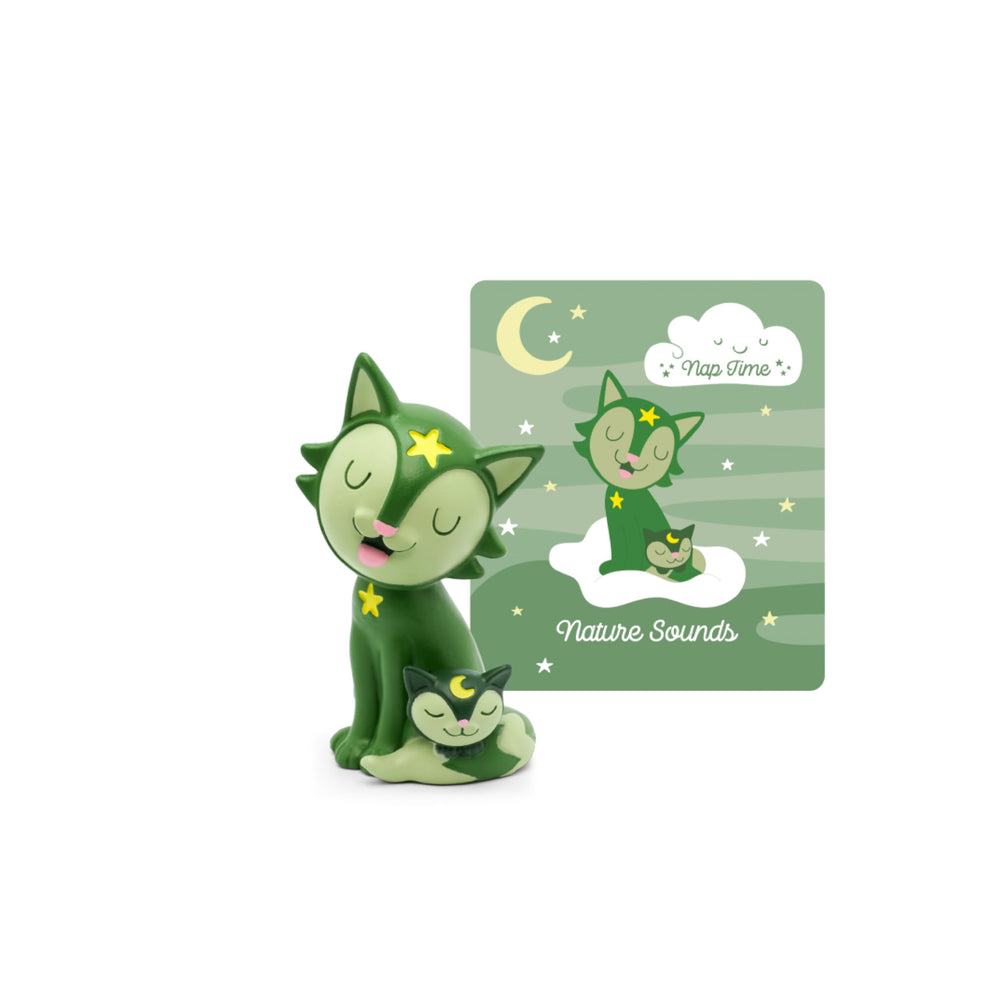 Tonies Nature Sounds Nap Time character beside the Toniebox promotes calm nap time.