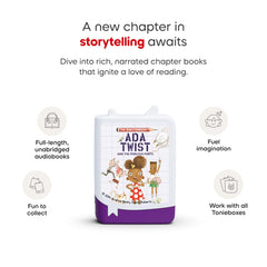Tonies Ada Twist cover art showcasing curiosity-driven adventures and problem-solving themes.