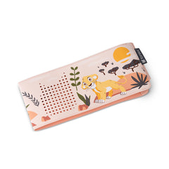 Soft faux leather Tonies sleeve highlights Lion King design and protection.