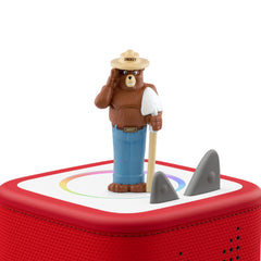 Tonies Smokey Bear figurine shown with a Toniebox for easy screen-free audio adventures.