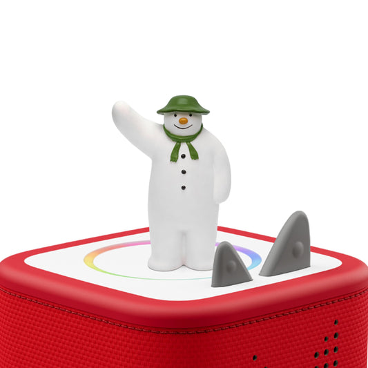 Tonies Snowman & Snowdog figurine side view sits on shelf ready for imaginative play