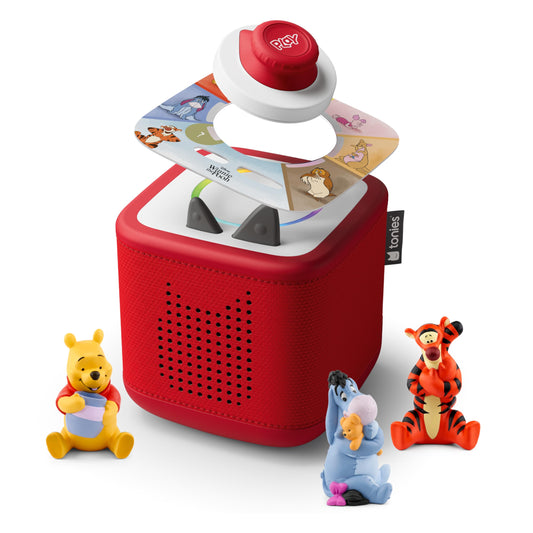 Tonies Toniebox 2 Sunset Red front view with kid-friendly controls for independent storytelling