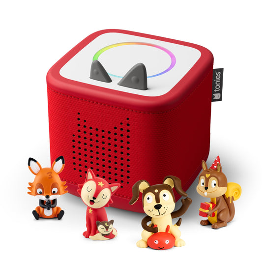 Tonies Toniebox 2 Sunset Red front view supports independent listening for kids.