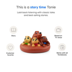Tonies Toniebox setup with Pretzel figure for screen-free playtime and storytelling.