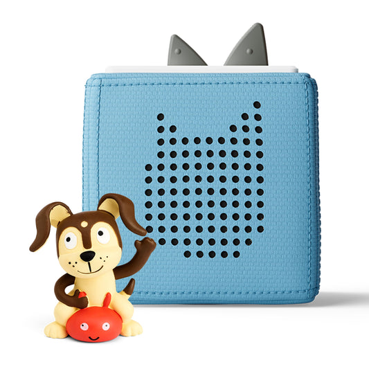 Tonies Toniebox Starter Set light blue on table for screen-free audio play
