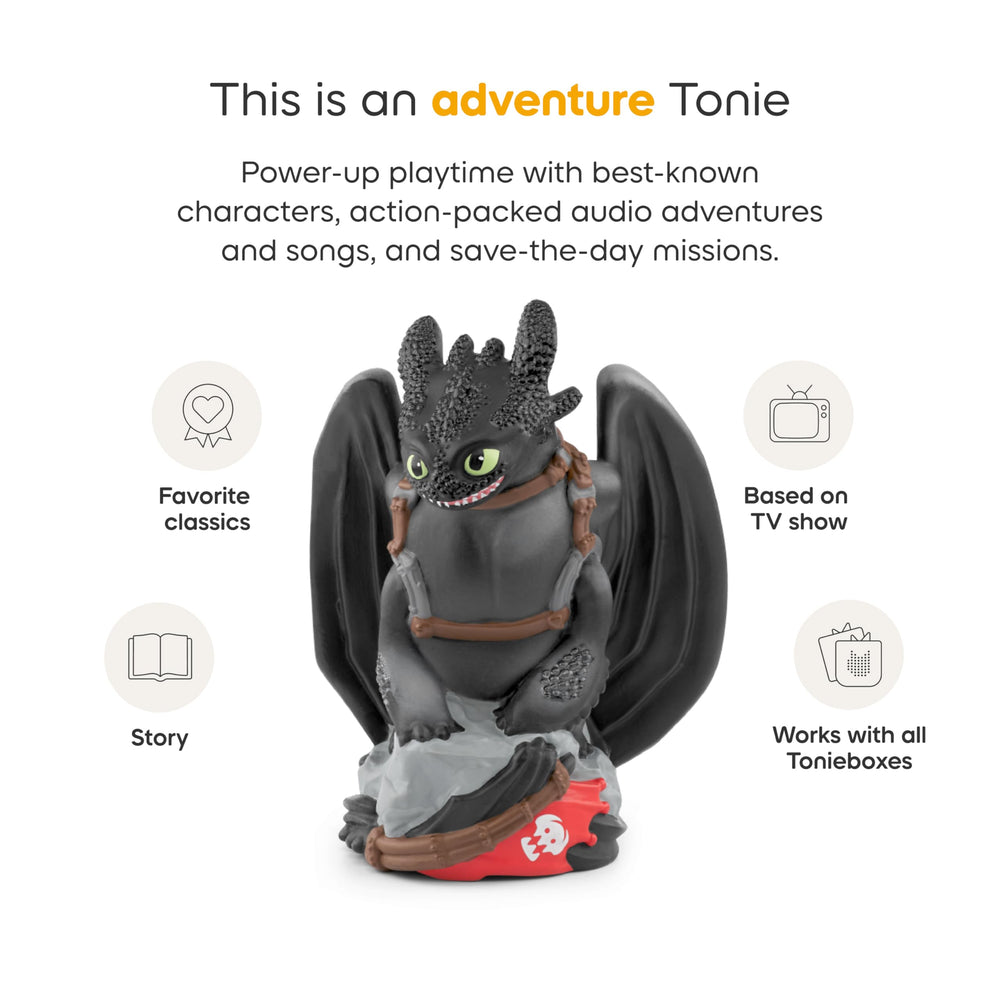 Tonies Toothless figure pairs with Toniebox for on-the-go storytelling sessions.