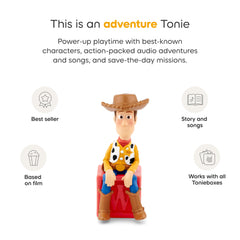Tonies Woody on Toniebox ready-to-listen adventures during car rides.