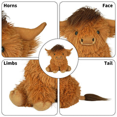 Tonpect Highland Cow plush close-up showing detailed face and eyes.