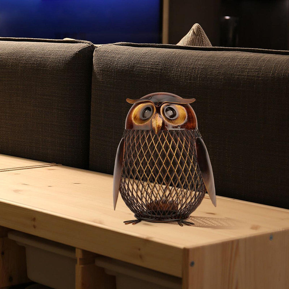 Tooarts Owl Bank Box demonstrates coin and note capacity