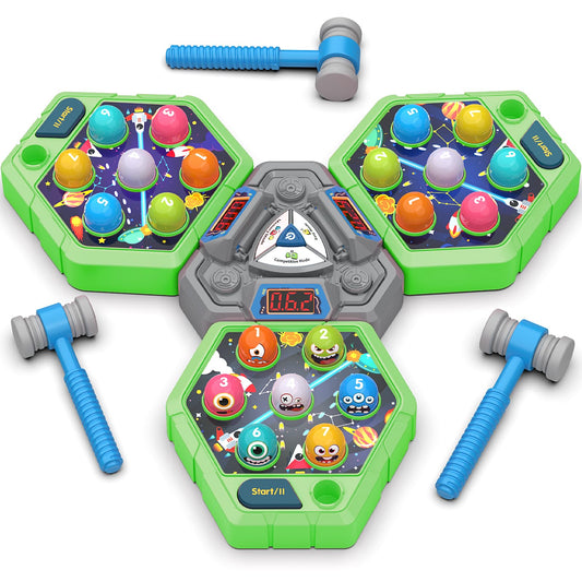 TooLion Toolion three-player whack mole board setup for cooperative family play.