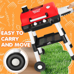 TooyBing outdoor grill on wheels makes it easy to move across grass for outdoor play.