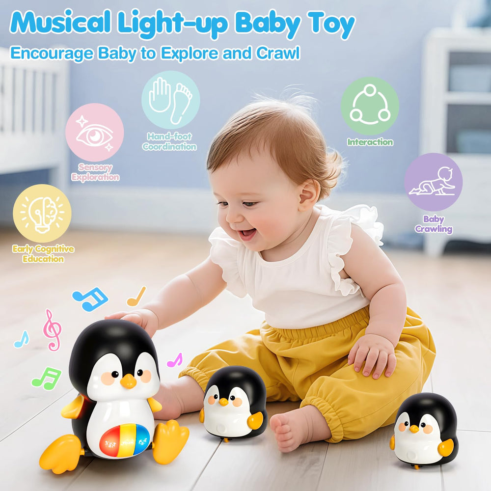 TooyBing penguin belly press activates lights and music for tactile feedback.