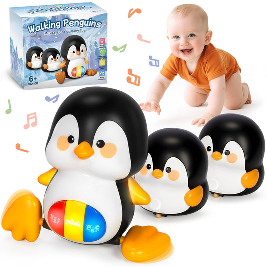 TooyBing penguin set mother engages babies in tummy time with playful interaction.