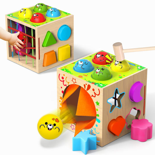 Tooysea 4-in-1 cube shape sorter for toddlers improving fine motor skills