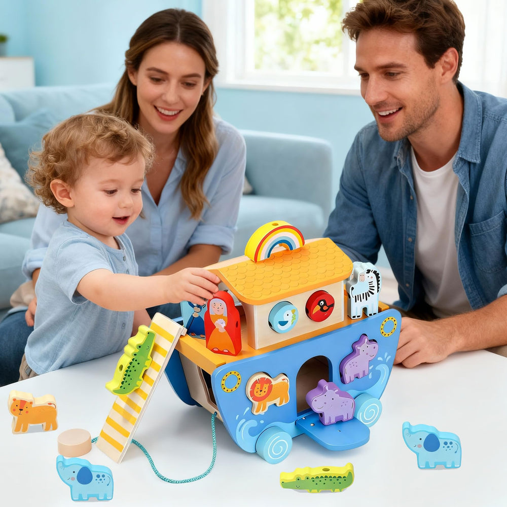 Tooysea Noah’s Ark rainbow blocks add colorful sensory cues for learning.
