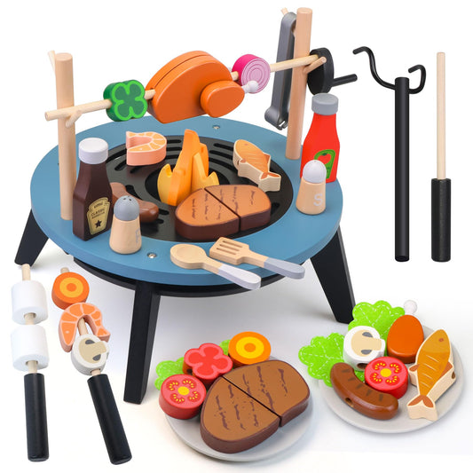 Tooysea wooden grill setup for imaginative play indoors or outdoors.