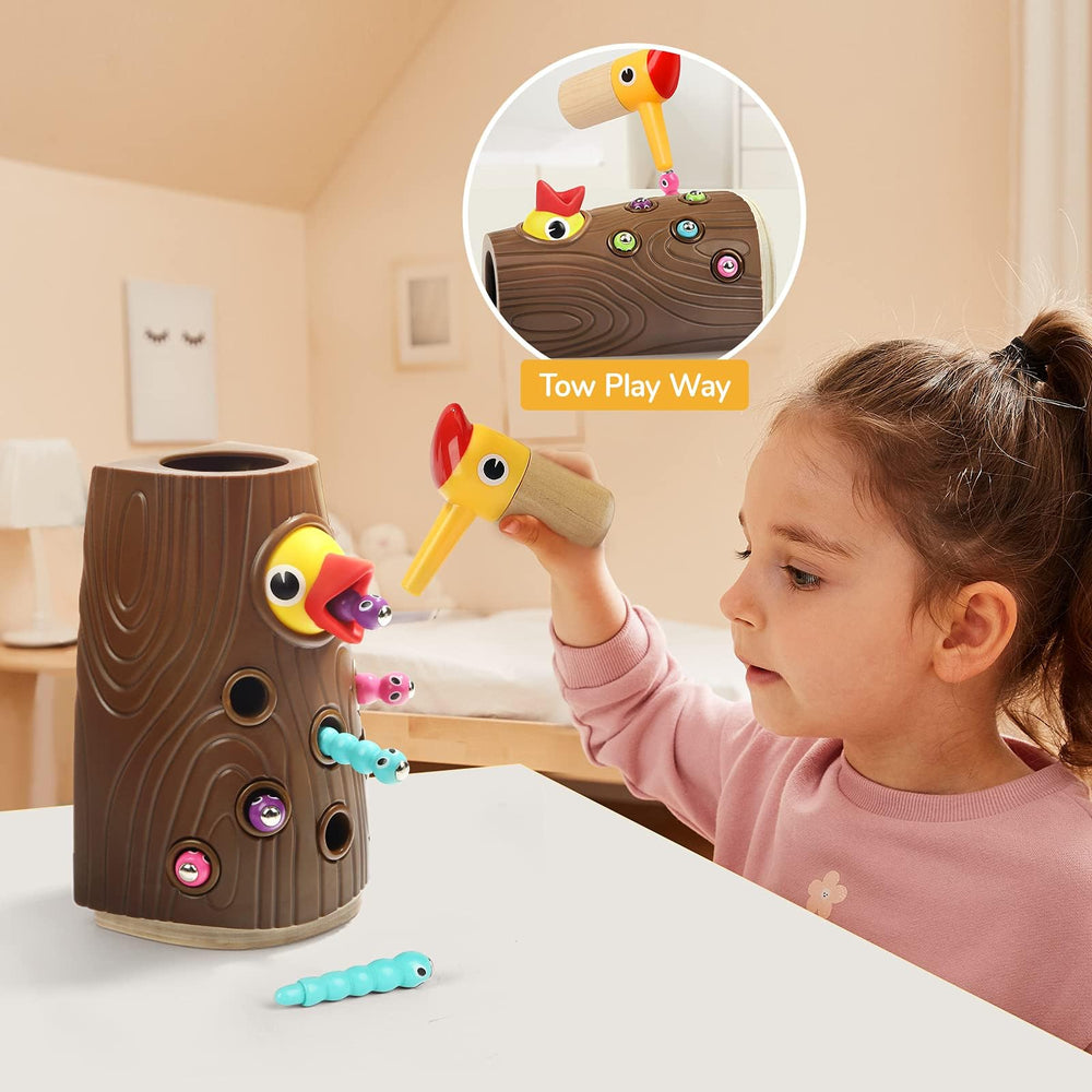 Top Bright magnetic worm feeding action supports hand-eye coordination development.