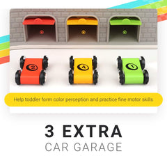 Top Bright race-track cars with four-car wooden set on track