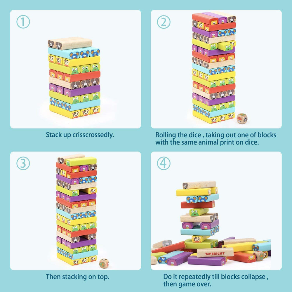 TOP BRIGHT tower stacking game encourages balance awareness and spatial reasoning while playing