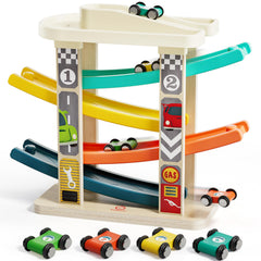 Top Bright wooden race track, top-down view, boosts toddler coordination.