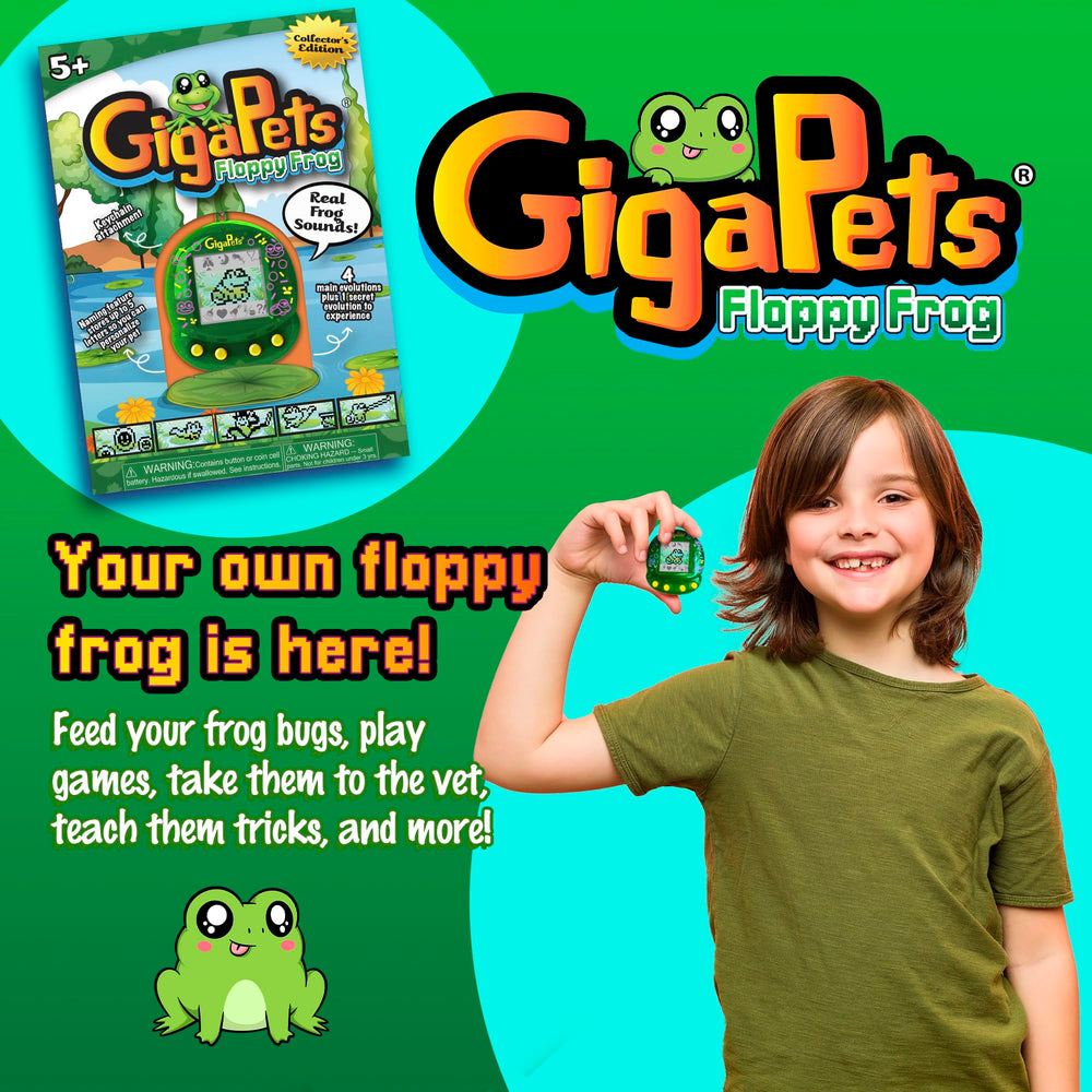 Top Secret Toys Giga Pet Floppy Frog held in hand for portable care and fun.