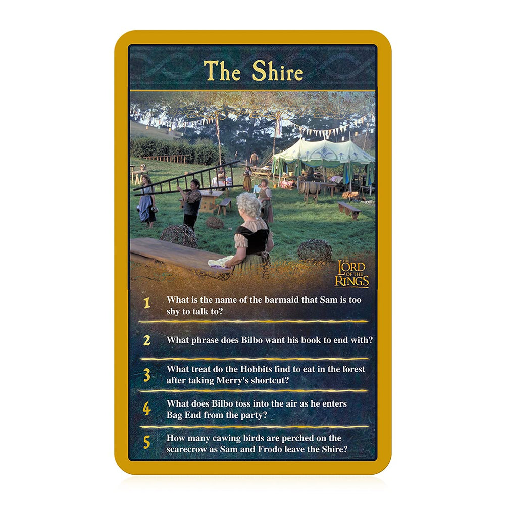 Top Trumps Lord of the Rings Quiz Game character cards featuring recognizable heroes for quick rounds