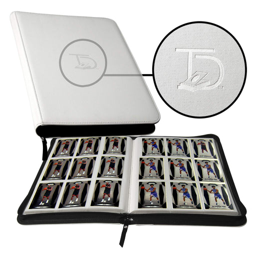 TopDeck 500 Card Ringless Zip Binder Pro front view showcases premium white leather finish