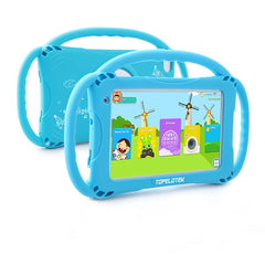 TOPELOTEK 7-inch kids tablet with protective case, ideal for home and travel.
