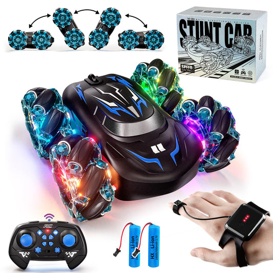 TOPMVP 2.4GHz RC Stunt Car blue front view ideal for indoor and outdoor play