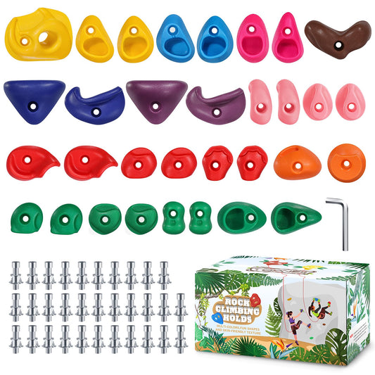 TOPNEW 32 rock climbing holds in multiple sizes for a customizable wall.