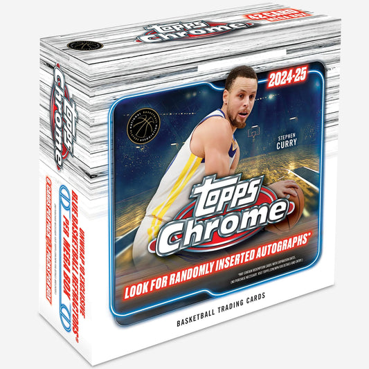 Topps Chrome Basketball Mega Box front view for premium collection setup.
