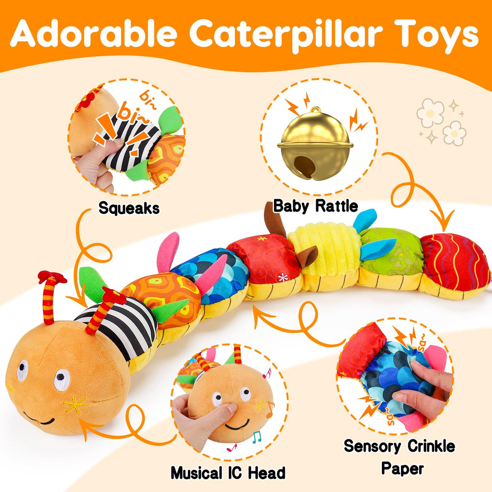 Topsochir caterpillar toy with music and rattle for calming on the go
