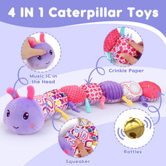 Topsochir plush caterpillar close-up reveals soft fabric for safe newborn play