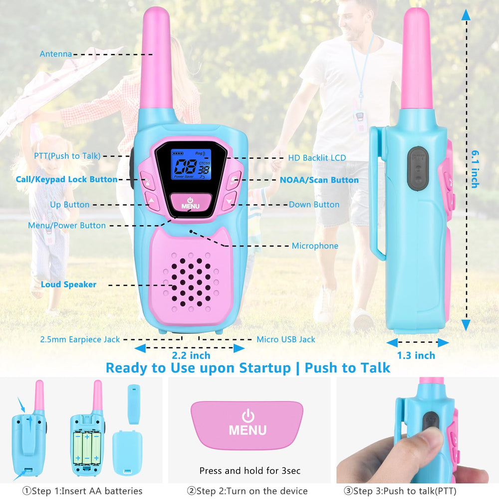 Topsung pink two-way radios in use with lanyards for hands-free, safe outdoor activities.