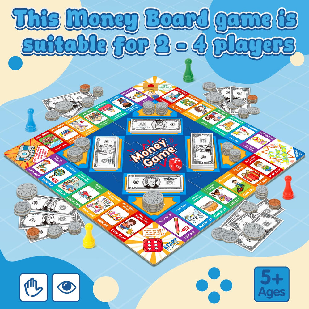 Torlam Money play coins spread across the board for counting and value recognition.