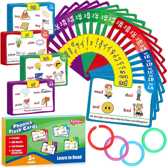 Torlam Phonics Flash Cards show level division for structured early reading practice.