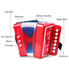 Tosnail small accordion right-side controls show 7 keys and 3 buttons for simple tunes.