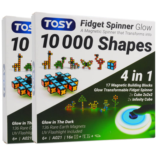 TOSY Magnet Fidget Spinner Glow with 16 blocks glows in the dark for creative play.