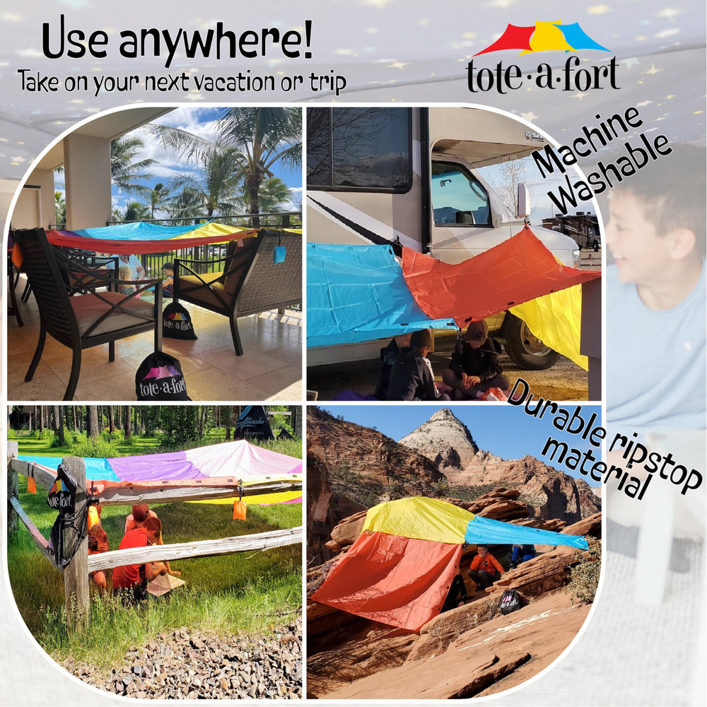 TOTE•A•FORT indoor outdoor use invites sleepovers and backyard adventures.
