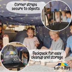 TOTE•A•FORT large fort coverage supports spacious indoor or outdoor play.