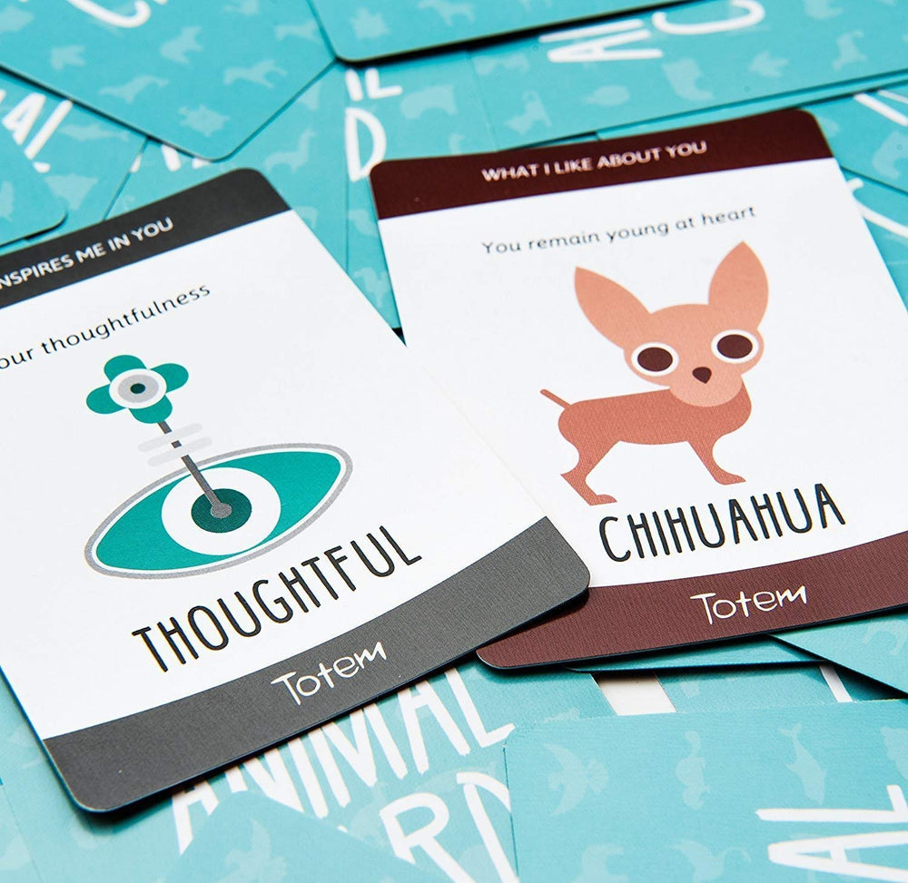 Totem conversation starters pile invites open non-judgmental dialogue.