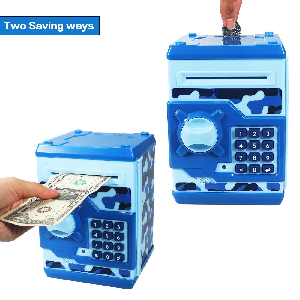 Totola Piggy Bank camouflage cash inlet showing safe bill acceptance.