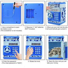 Totola piggy bank mini ATM camo blue safe material and durable design.