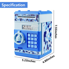 Totola piggy bank mini ATM camo blue lock panel, four password protections for safe savings.