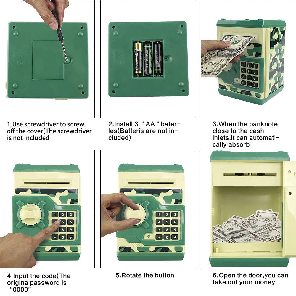 Totola Piggy Bank password protection helps secure small savings.