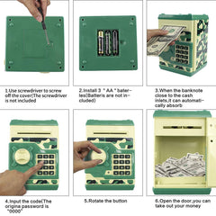 Totola Piggy Bank password protection helps secure small savings.