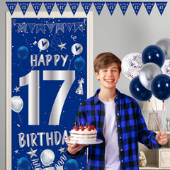 TOUPONS blue-silver 17th door banner makes the entrance pop