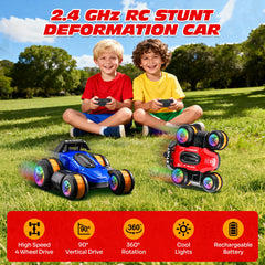 Toupus rc drift car 360 degree spin in red demonstrates dramatic stunt capability.