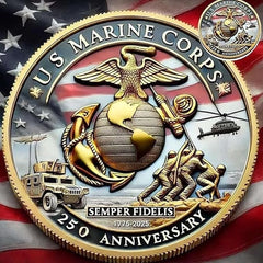 Touzanious high relief design emphasizes Army, Navy, and Marine logos